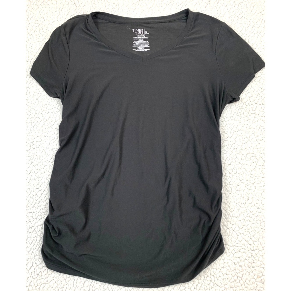 Time and Tru Maternity Black V Neck Ruched Side Top Womens Medium (8-10)